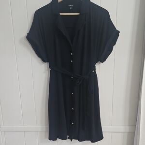 Torrid Black Button Front Shirt Dress Tie Waist Pockets Rayon Size 00 (XS-M Fit)